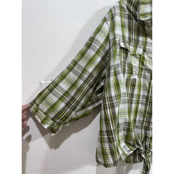 Apple Bottoms Women Green Plaid Button Up Western Shirt Long Roll Tap Sleeve 3XL - Picture 3 of 15